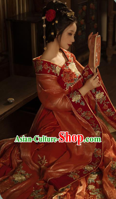 China Traditional Jin Dynasty Imperial Concubine Historical Clothing Ancient Court Woman Red Hanfu Dress Garments