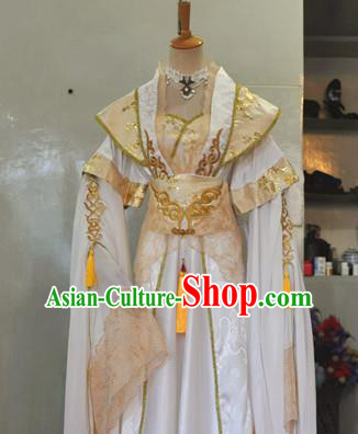 China Traditional Cosplay Tang Dynasty Court Queen Clothing Ancient Fairy Princess Golden Hanfu Dress