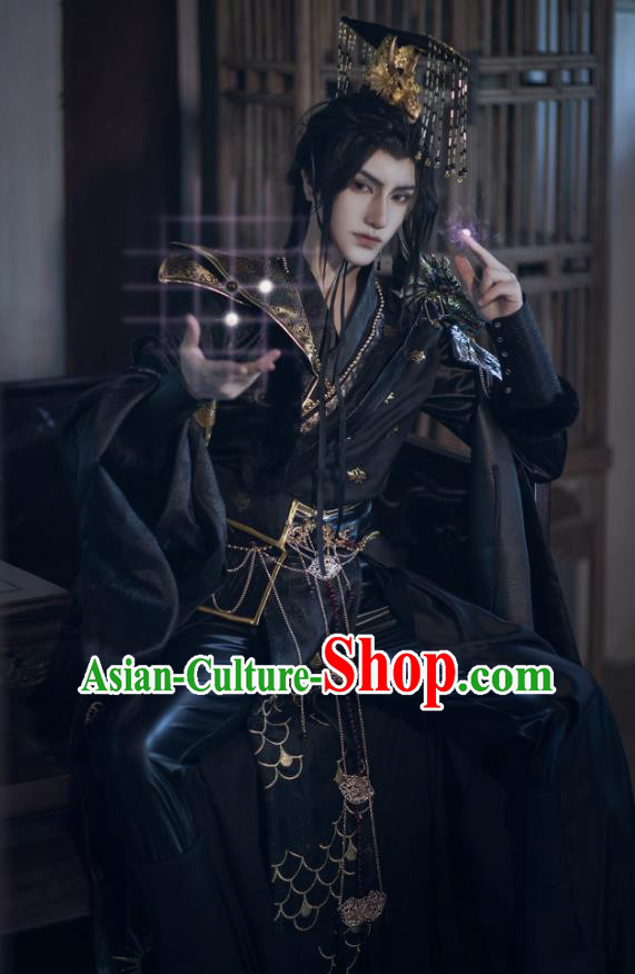 Chinese Qin Dynasty King Garment Costumes Ancient Emperor Clothing Cosplay Royal Highness Black Apparels