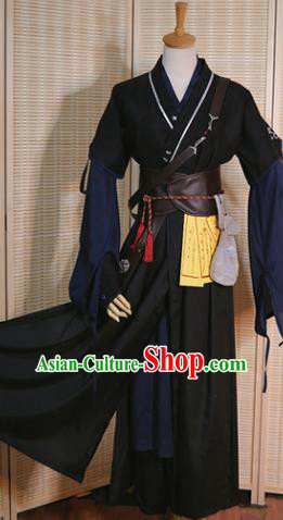 Chinese Ancient Knight Garment Costumes Tang Dynasty Taoist Clothing Cosplay Swordsman Xue Yang Black Apparels
