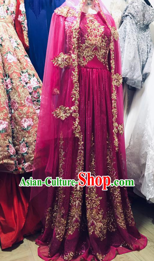 Asian India Bride Rosy Sari Dress Garment Indian Traditional Wedding Lehenga Clothing