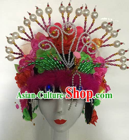 Chinese Traditional Peking Opera Diva Pearls Hair Crown Stage Performance Phoenix Coronet Classical Dance Headdress