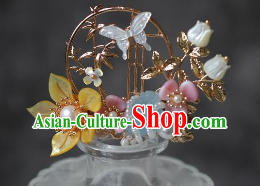 China Ancient Princess Hairpin Song Dynasty Young Beauty Shell Butterfly Hair Crown Traditional Hanfu Hair Accessories