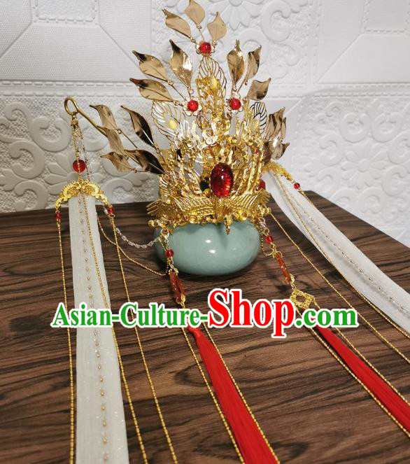 Chinese Traditional Cosplay Swordsman Hair Accessories Ancient Crown Prince Golden Hair Crown