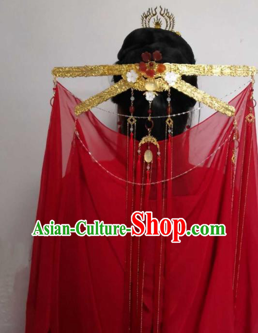 China Handmade Golden Crown Traditional Hanfu Wedding Hair Accessories Ancient Swordswoman Headdress