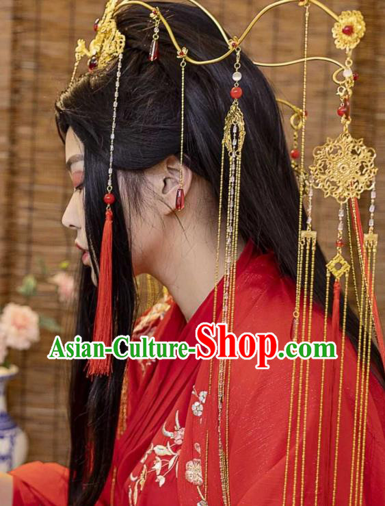 Chinese Ancient Crown Prince Golden Hair Crown Traditional Cosplay Swordsman Xie Lian Wedding Hair Accessories