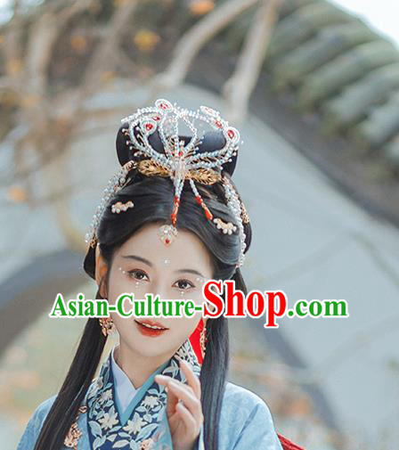 China Ancient Princess Beads Phoenix Hairpin Jin Dynasty Court Beauty Hair Stick Handmade Traditional Hanfu Hair Accessories