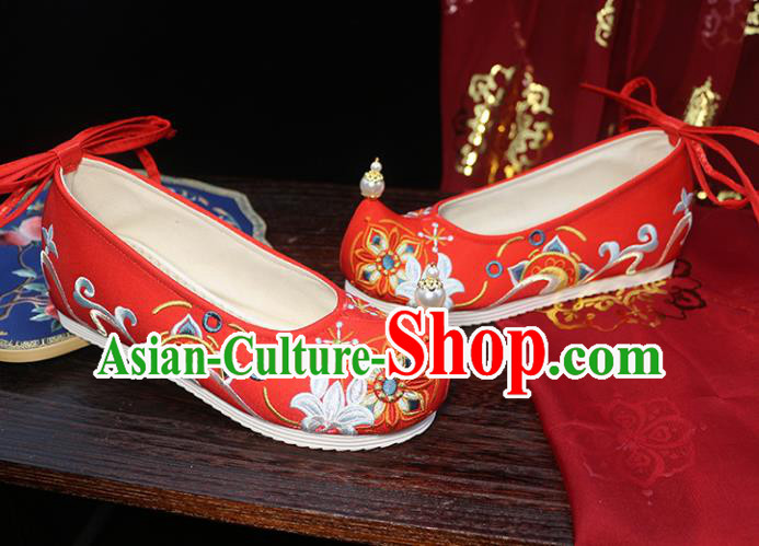 Chinese Wedding Red Cloth Shoes Traditional Hanfu Shoes Ancient Princess Shoes Ming Dynasty Embroidered Shoes