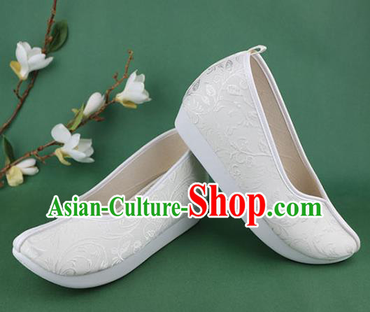 Chinese Ancient Princess Shoes White Brocade Shoes Traditional Ming Dynasty Hanfu Shoes