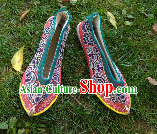 Chinese Traditional Folk Dance Shoes Yunnan Ethnic Wedding Shoes Embroidered Red Shoes National Woman Cloth Shoes