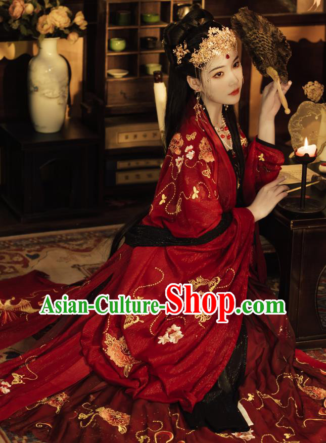 China Traditional Wedding Garments Tang Dynasty Historical Clothing Ancient Palace Princess Red Hanfu Dress for Women