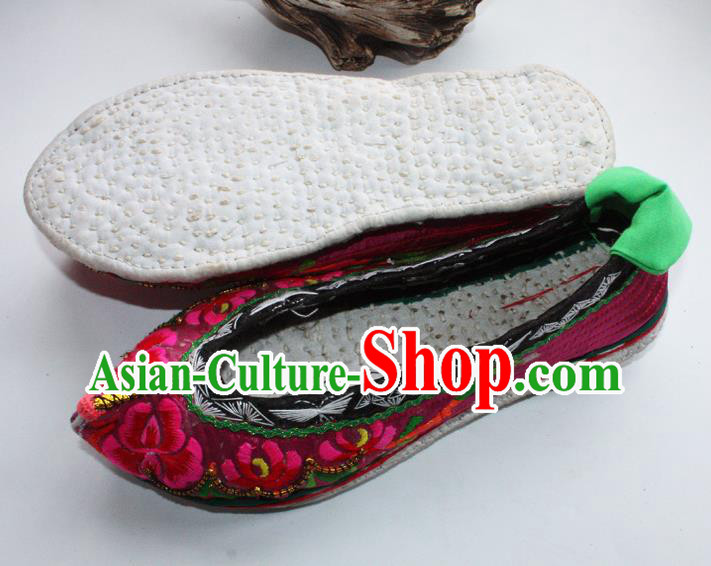 Chinese Traditional Embroidered Shoes Yi Nationality Female Shoes Handmade Yunnan Ethnic Purple Cloth Shoes