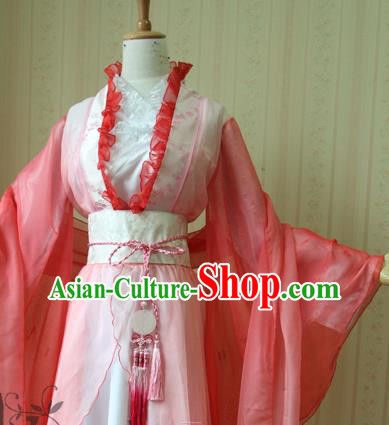 China Traditional Song Dynasty Princess Pink Hanfu Dress Cosplay Swordswoman Clothing Ancient Palace Lady Garments