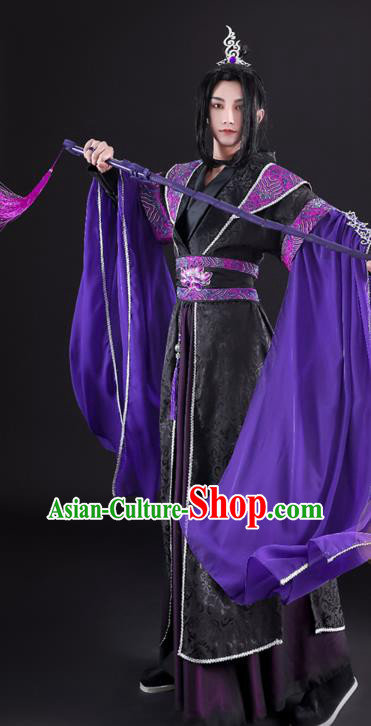 Chinese Cosplay Swordsman Black Hanfu Clothing Traditional Jin Dynasty King Apparels Ancient Taoist Priest Garment Costumes