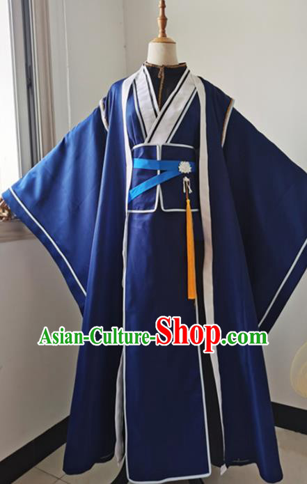 China Traditional Song Dynasty Blue Hanfu Dress Cosplay Swordswoman Clothing Ancient Taoist Nun Garments