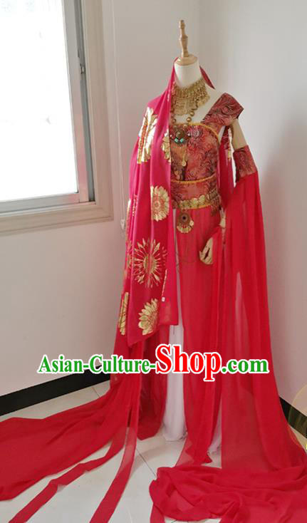 China Ancient Fairy Dance Garments Traditional Tang Dynasty Princess Red Hanfu Dress Cosplay Palace Lady Clothing