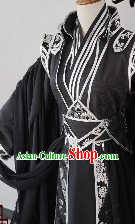 Chinese Ancient Young Knight Garment Costumes Cosplay Swordsman Black Hanfu Clothing