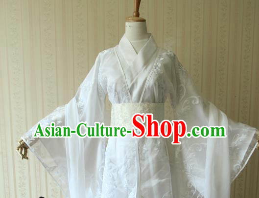 China Traditional Jin Dynasty Princess White Hanfu Dress Cosplay Female Swordsman Clothing Ancient Fairy Garments