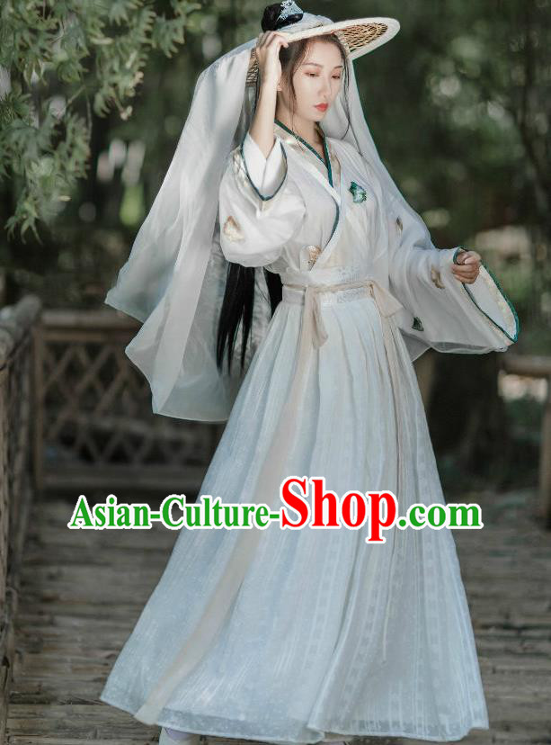 China Traditional Hanfu Garments Ancient Heroic Woman Embroidered Dress Jin Dynasty Female Swordsman Historical Clothing
