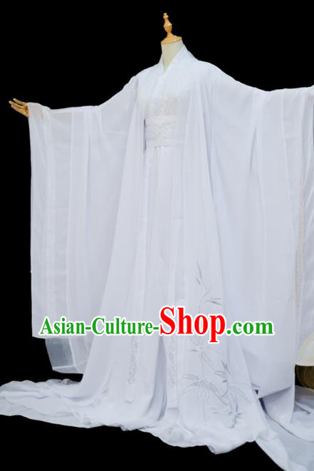 Chinese Cosplay Swordsman Chu Wanning White Hanfu Clothing Traditional Jin Dynasty Scholar Apparels Ancient Childe Garment Costumes