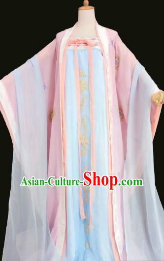 China Cosplay Fairy Clothing Ancient Court Princess Garments Traditional Tang Dynasty Palace Lady Blue Hanfu Dress