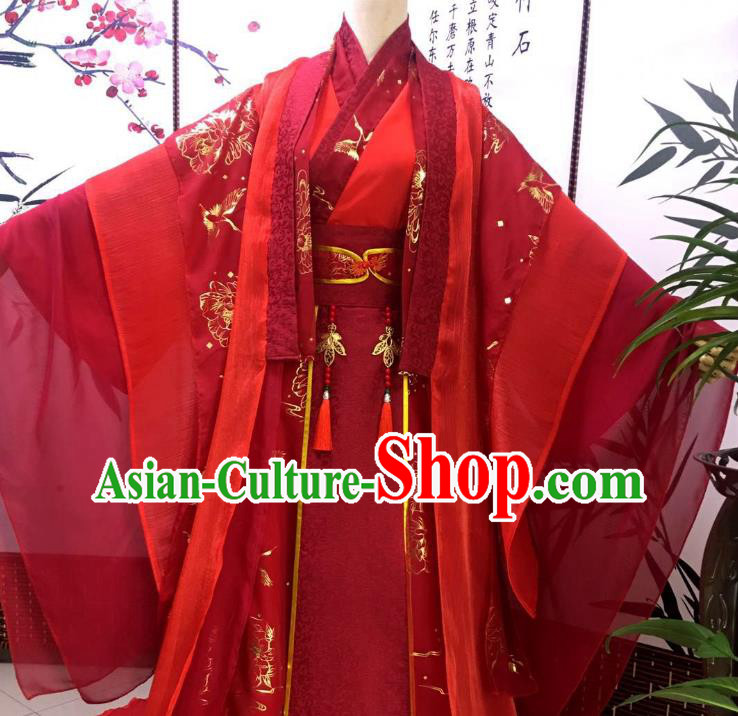 Chinese Ancient Emperor Garment Costumes Cosplay Swordsman Wei Wuxian Red Clothing Traditional Han Dynasty Monarch Apparels