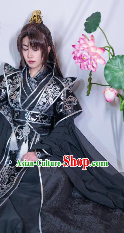 Chinese Traditional Qin Dynasty Royal Highness Apparels Ancient Swordsman King Black Garment Costumes Cosplay Monarch Chang Geng Clothing