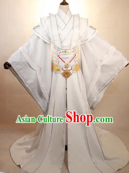 Chinese Traditional Tang Dynasty Young Childe Apparels Ancient Swordsman Garment Costumes Cosplay Prince White Clothing