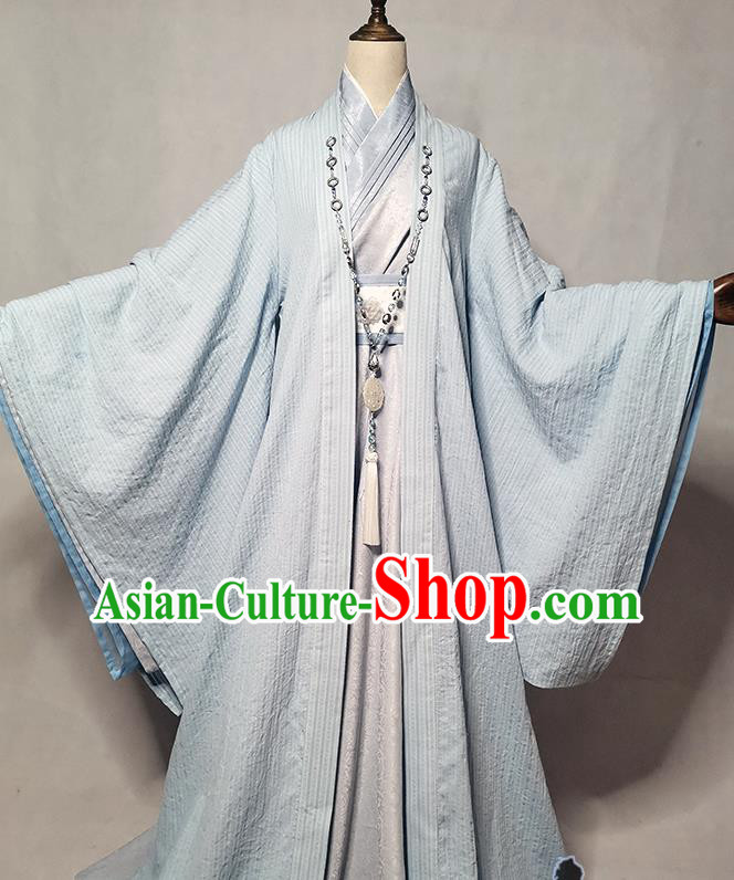 Chinese Cosplay Childe Blue Clothing Traditional Song Dynasty Swordsman Apparels Ancient Taoist Priest Garment Costumes