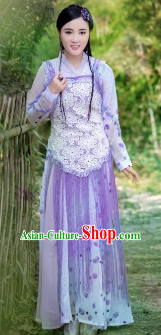 China Cosplay Drama Seven Fairy Zi Er Clothing Ancient Country Lady Garments Traditional Song Dynasty Village Girl Lilac Hanfu Dress