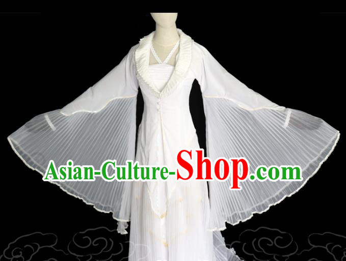 China Ancient Fox Fairy Garments Traditional Ming Dynasty Young Beauty White Hanfu Dress Cosplay Drama Ghost Stories Nie Xiaoqian Clothing