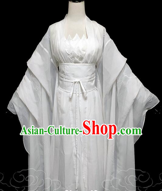 China Cosplay Drama The Condor Heros Xiao Longnv Clothing Ancient Swordswoman Garments Traditional Song Dynasty Young Lady White Hanfu Dress