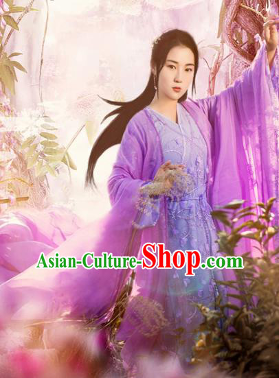 China Cosplay Drama The Honey Sank Like Frost Clothing Ancient Goddess Garments Traditional Flowers Fairy Jin Mi Purple Hanfu Dress