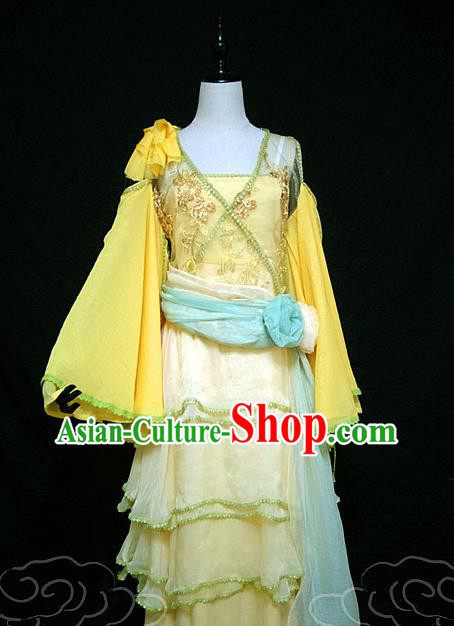 China Ancient Young Beauty Garments Traditional Yellow Hanfu Dress Cosplay Drama The Mischievous Princess Situ Jing Clothing