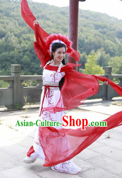 China Cosplay Drama Seven Fairy Hong Er Clothing Ancient Goddess Princess Garments Traditional Dance Water Sleeve Hanfu Dress