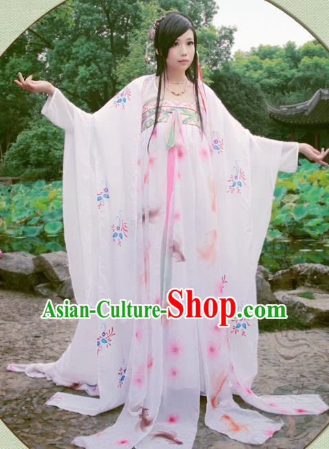China Cosplay Fox Fairy Clothing Ancient Noble Lady Garments Traditional Tang Dynasty Princess White Hanfu Dress