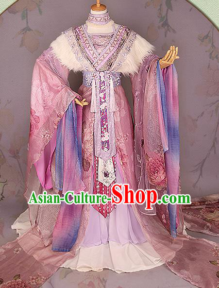China Ancient Imperial Concubine Garments Traditional Jin Dynasty Court Beauty Pink Hanfu Dress Cosplay Swordswoman Ying Ge Clothing