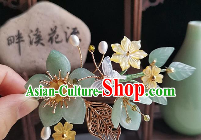 China Song Dynasty Palace Lady Shell Flowers Hair Stick Traditional Hanfu Jade Peach Blossom Hairpin Handmade Ancient Princess Hair Accessories