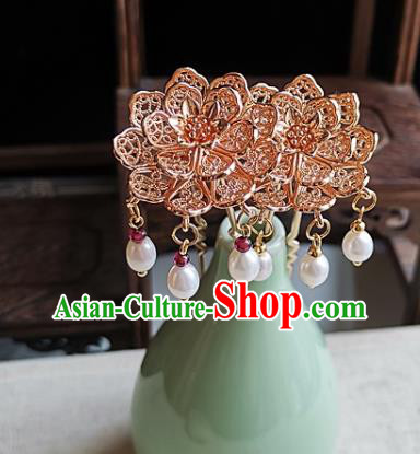 China Tang Dynasty Palace Lady Hair Stick Traditional Hanfu Hair Accessories Handmade Ancient Princess Golden Peony Hairpin