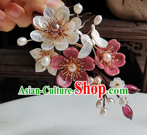 China Song Dynasty Shell Peony Hair Comb Traditional Hanfu Hair Accessories Handmade Ancient Imperial Concubine Flowers Hairpin