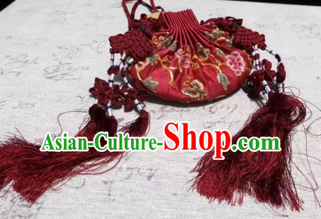 Chinese Ming Dynasty Belt Pendant Waist Accessories Ancient Princess Suzhou Embroidered Sachet Traditional Hanfu Red Silk Perfume Satchel