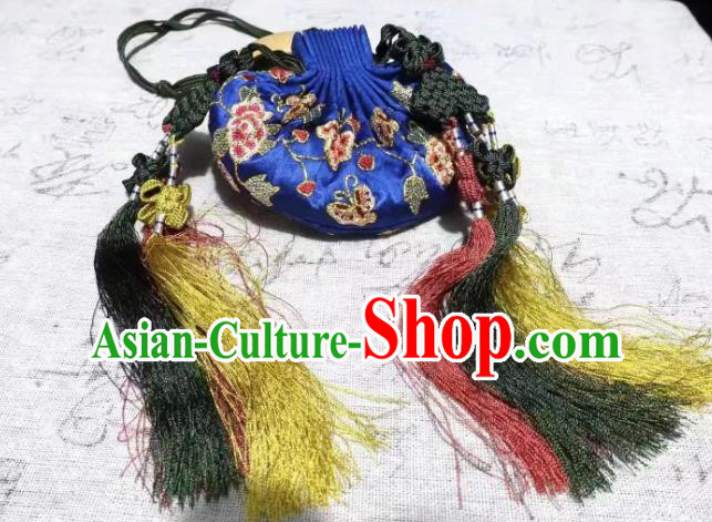 Chinese Traditional Hanfu Royalblue Silk Perfume Satchel Ming Dynasty Belt Pendant Waist Accessories Ancient Princess Suzhou Embroidered Sachet