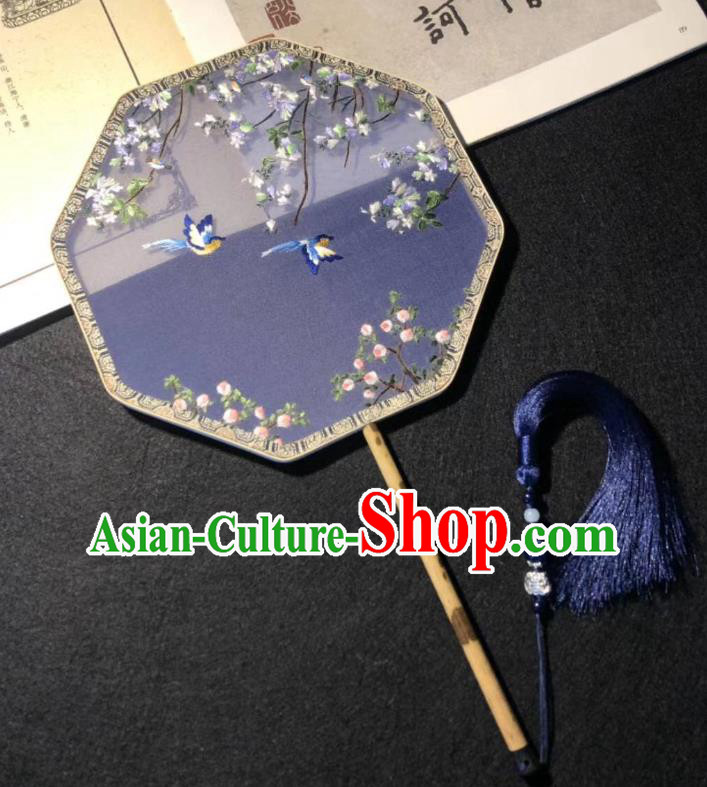 China Cheongsam Dance Fan Classical Octagon Palace Fan Handmade Double Side Suzhou Embroidered Fan Traditional Purple Silk Fans