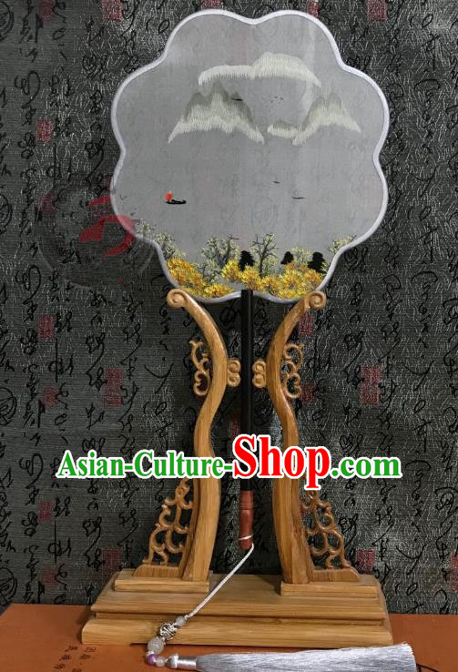 China Handmade Double Side Suzhou Embroidered Landscape Fan Traditional Silk Fans Cheongsam Dance Fan Classical Palace Fan
