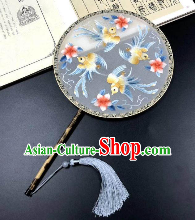 China Handmade Double Side Suzhou Embroidered Birds Fan Traditional Silk Fans Cheongsam Dance Circular Fan Classical Palace Fan
