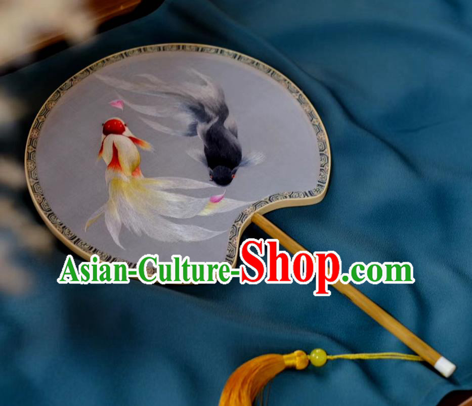 China Double Side Suzhou Embroidered Goldfish Fan Traditional Song Dynasty Princess Fans Handmade Hanfu Silk Fan Classical Palace Fan