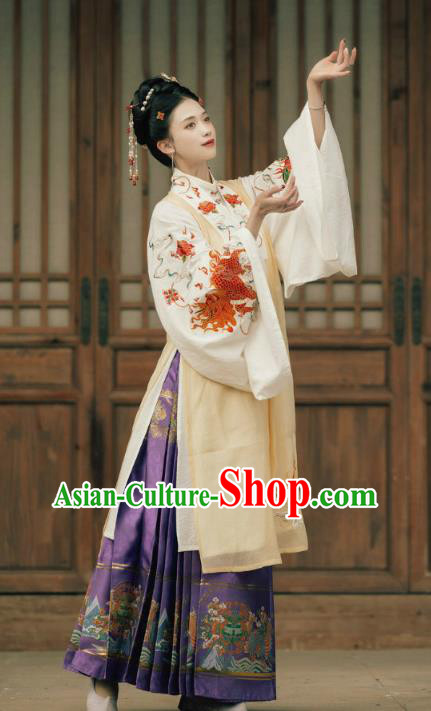 China Ming Dynasty Royal Countess Historical Clothing Traditional Hanfu Garments Ancient Noble Woman Embroidered Hanfu Dress