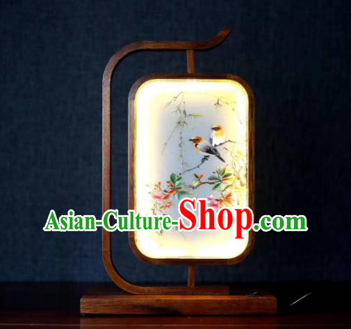 Chinese Suzhou Embroidery Craft Handmade Desk Lamp LED Lantern Embroidered Begonia Bird Table Screen