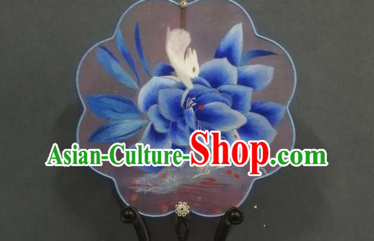China Embroidered Lotus Palace Fan Double Side Silk Fan Handmade Ming Dynasty Court Fans Traditional Hanfu Fan