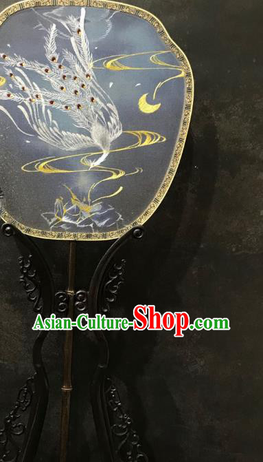 China Handmade Double Side Silk Fan Ming Dynasty Court Fans Traditional Hanfu Fan Embroidered Phoenix Palace Fan